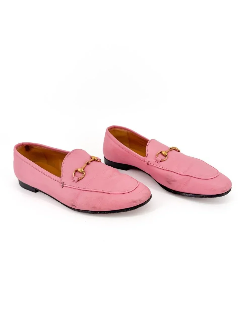 Gucci Jordaan Horsebit Loafers Pink Leather Size 39.5 US 9.5 Women's Flats
